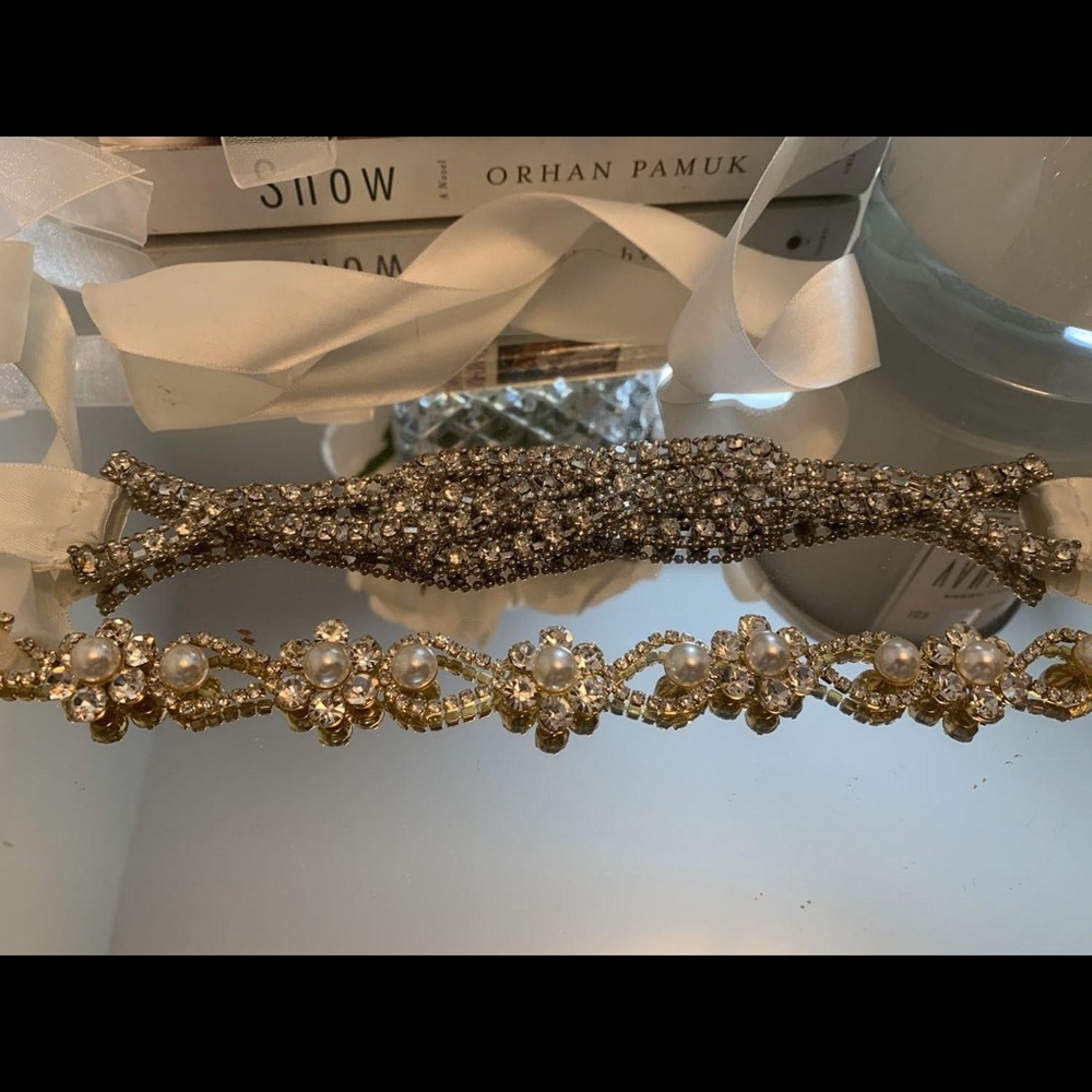 Wedding Belt -White Ribbon sashes (gold or silver)